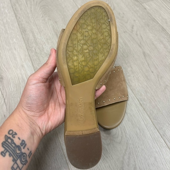 Calvin Klein Suede Tan Stud Mules - Picture 5 of 5